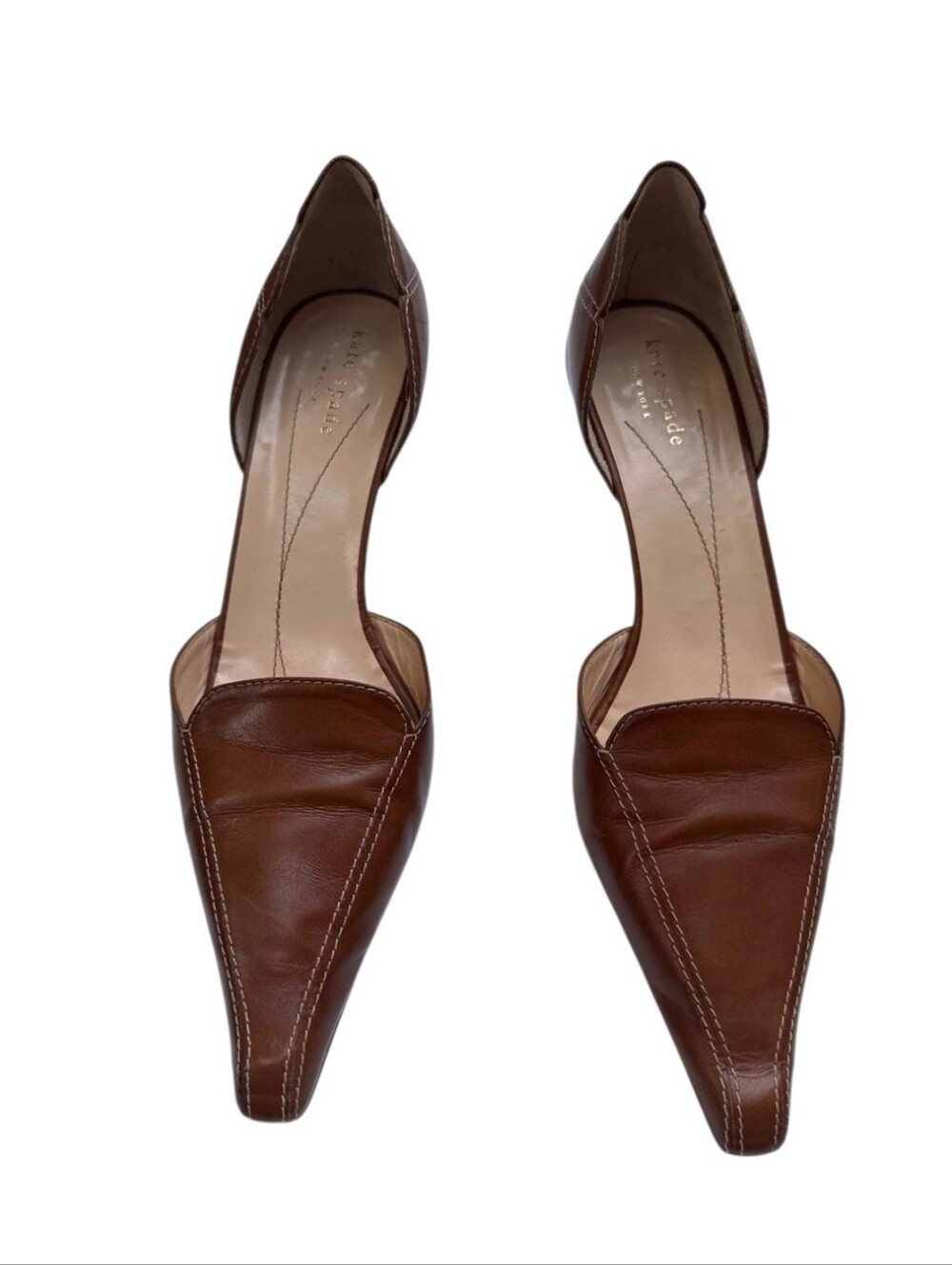 💕VTG Kate Spade Brown Leather Pointed-Toe Kitten Heels Size 8💕